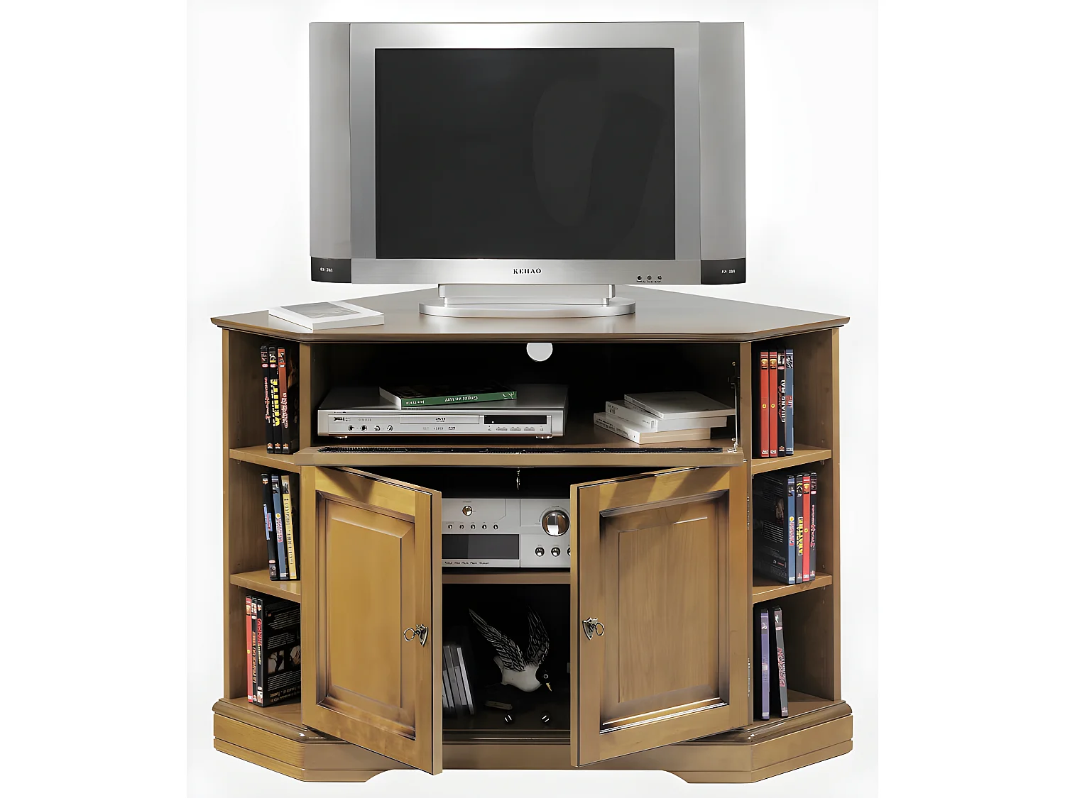 Meuble TV d'Angle 2 Portes Merisier