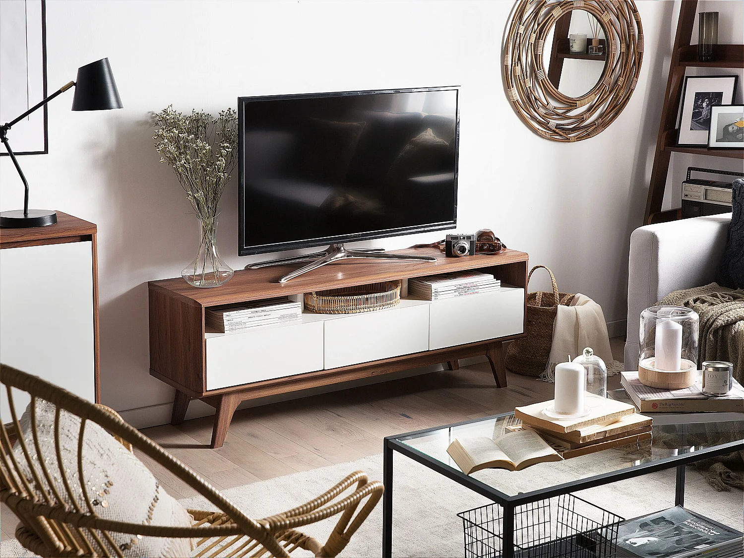 Mueble TV SYRACUSE Marrón/Blanco