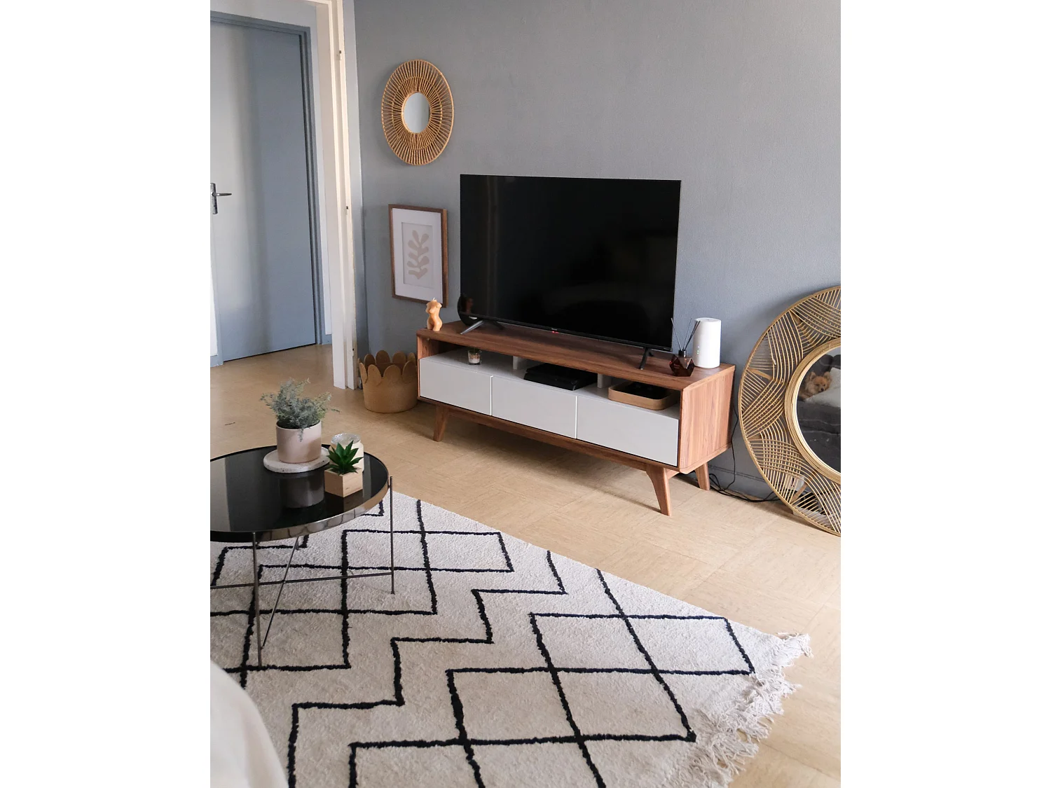 Meuble TV SYRACUSE Marron/blanc
