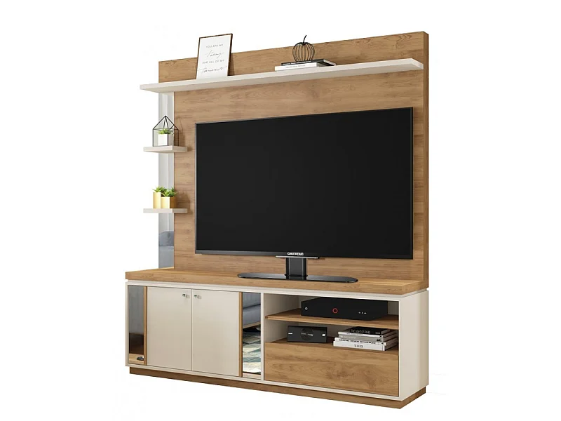 Meuble Living TV 55 Pouces Chêne Ecru 6 Niches