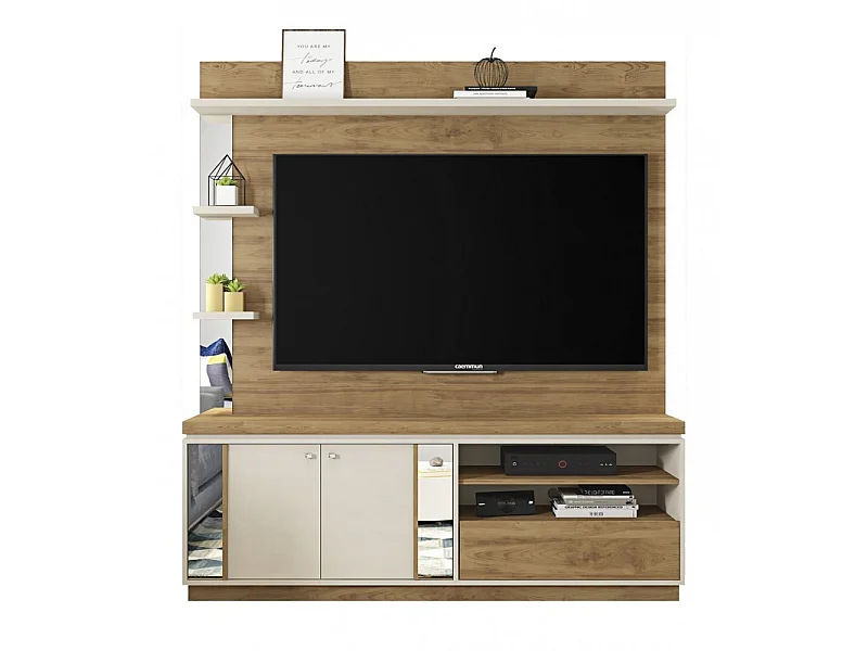 Meuble Living TV 55 Pouces Chêne Ecru 6 Niches