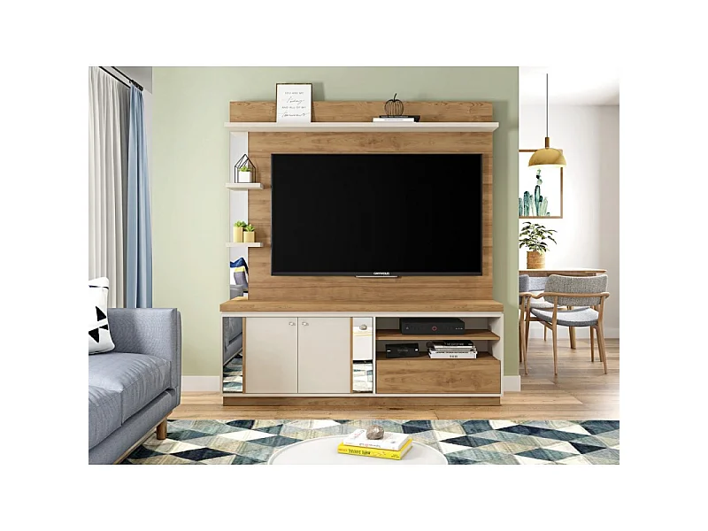 Meuble Living TV 55 Pouces Chêne Ecru 6 Niches