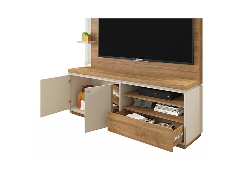 Meuble Living TV 55 Pouces Chêne Ecru 6 Niches