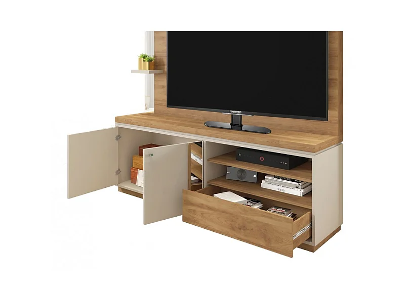 Meuble Living TV 55 Pouces Chêne Ecru 6 Niches