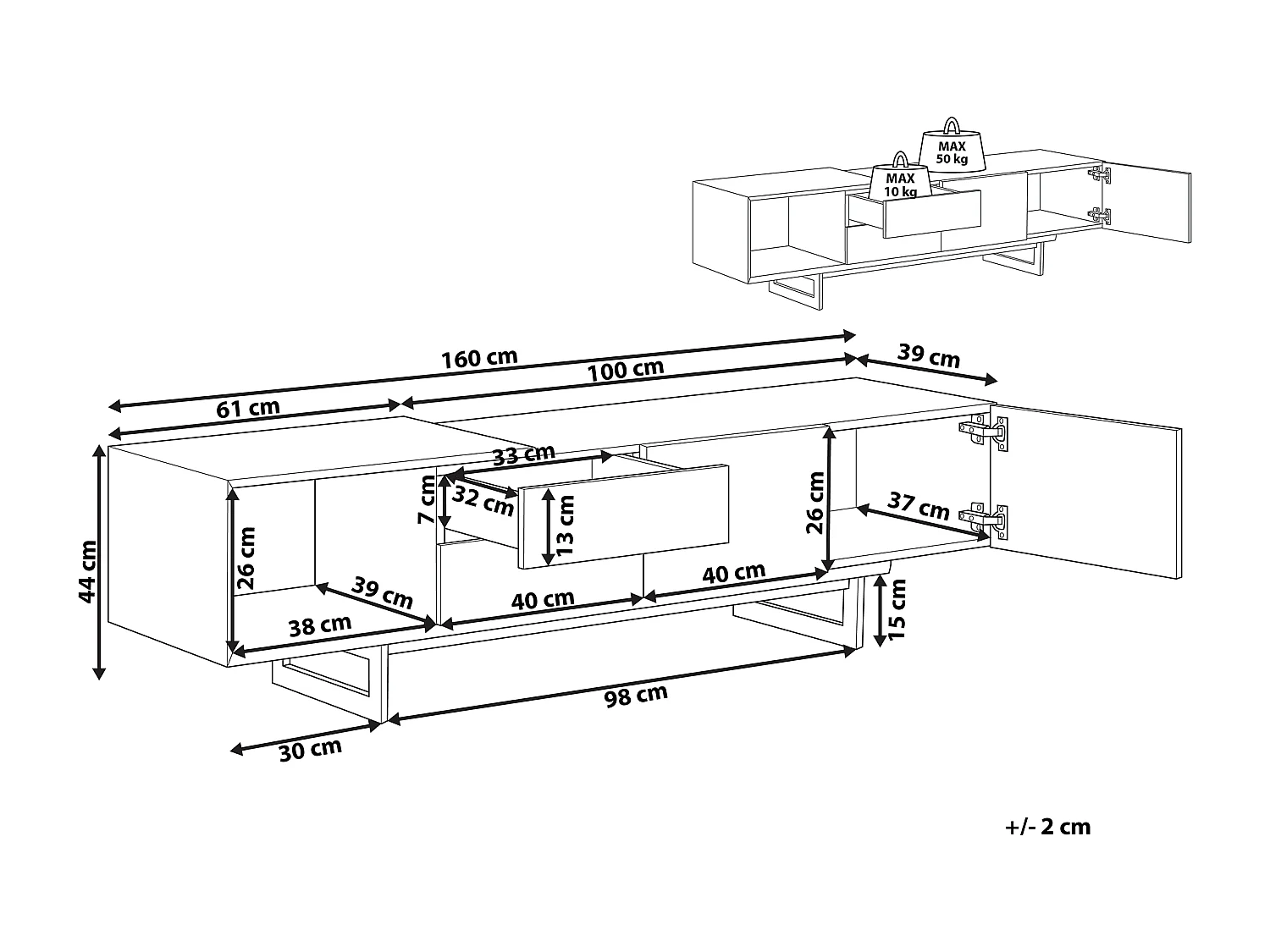 TV-meubel FIORA Bruin/zwart