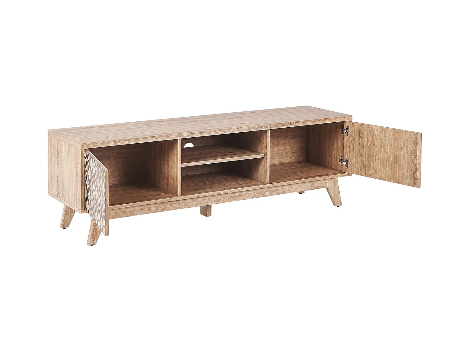 TV-Möbel heller Holzfarbton shwarzes geometrisches Muster Retro-Stil Prescot