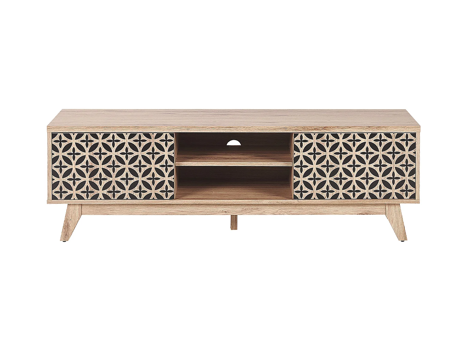 TV-Möbel heller Holzfarbton shwarzes geometrisches Muster Retro-Stil Prescot