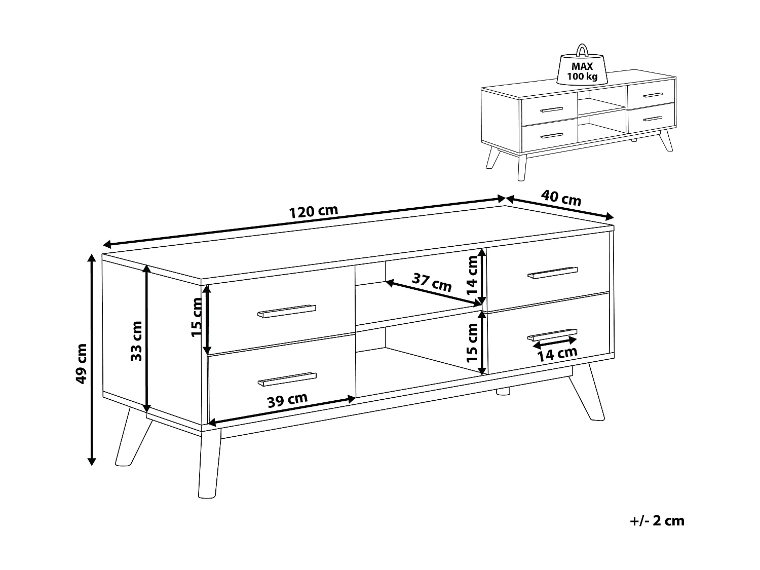 Multifunktionales TV-Möbel weiß/hellerHolzfarbton MDF Beine aus Holz Florida