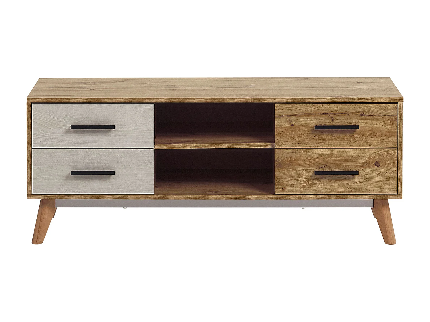 Multifunktionales TV-Möbel weiß/hellerHolzfarbton MDF Beine aus Holz Florida