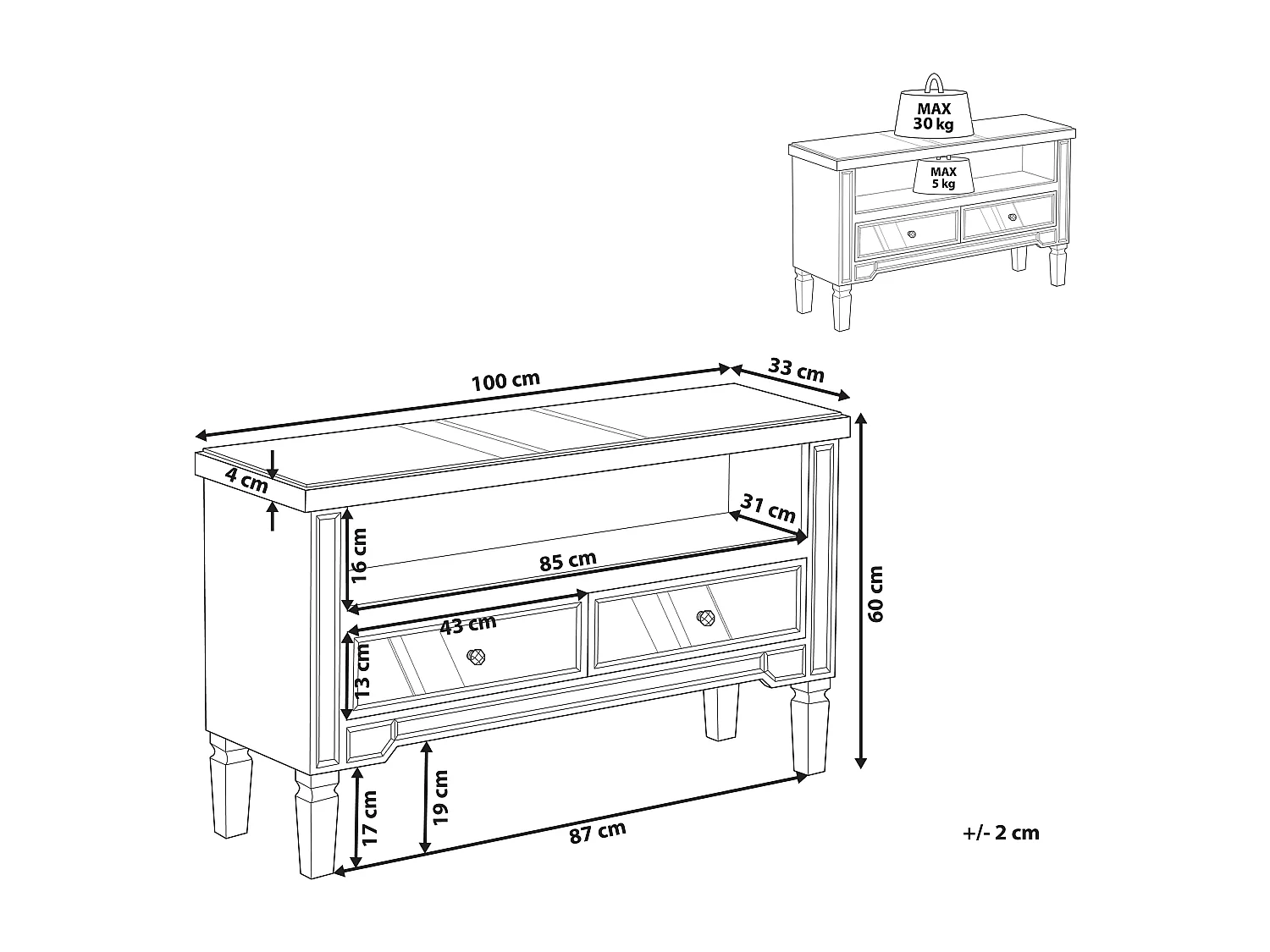 Meuble TV NICEA Miroir argenté