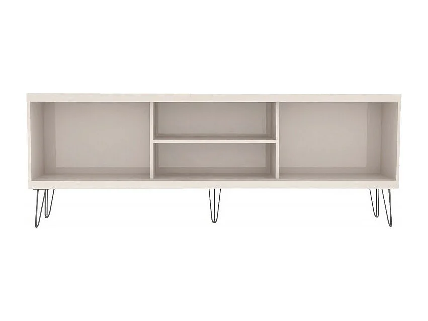 Meuble TV 72 Pouces Blanc et Chêne 4 Niches 2 Portes Coulis. L 180 H 65 P 33 cm