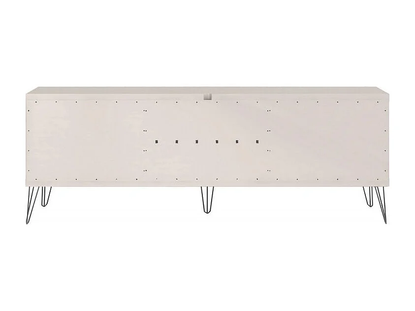 Meuble TV 72 Pouces Blanc et Chêne 4 Niches 2 Portes Coulis. L 180 H 65 P 33 cm