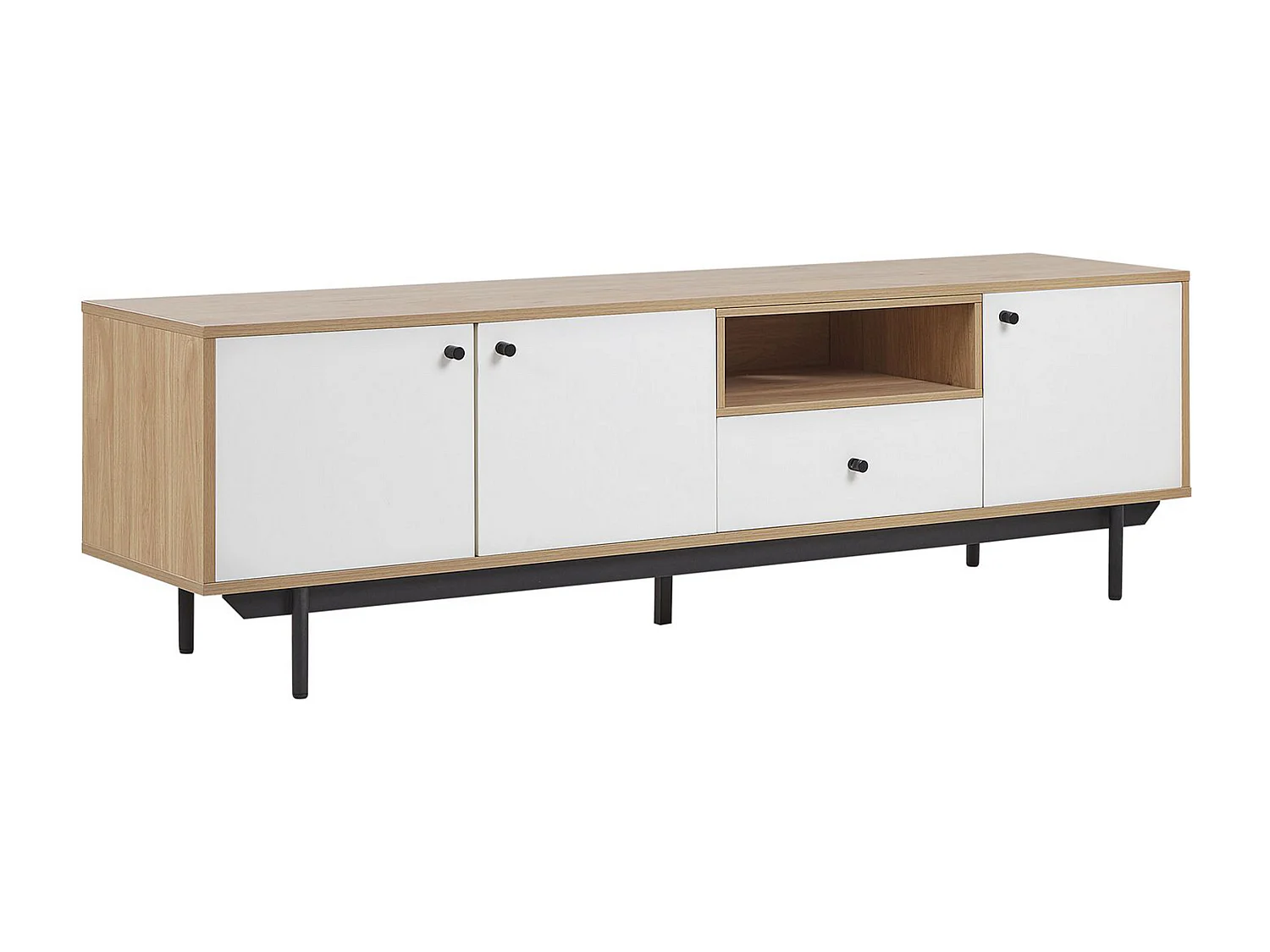 TV-Möbel weiß hellbraun Holzoptik Schublade 3 Türen 1 Fach Retro Stil Itaca