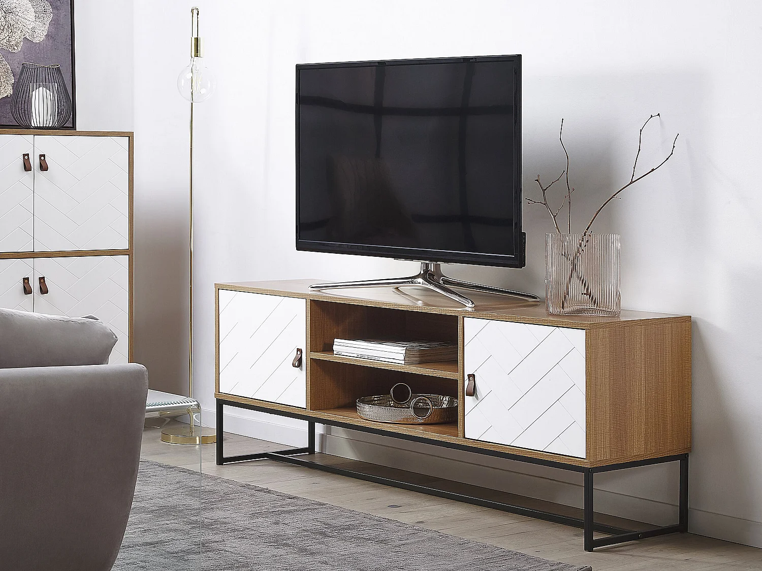 Meuble TV NUEVA Marron clair/blanc