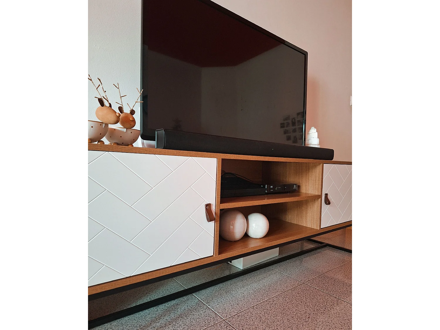Meuble TV NUEVA Marron clair/blanc