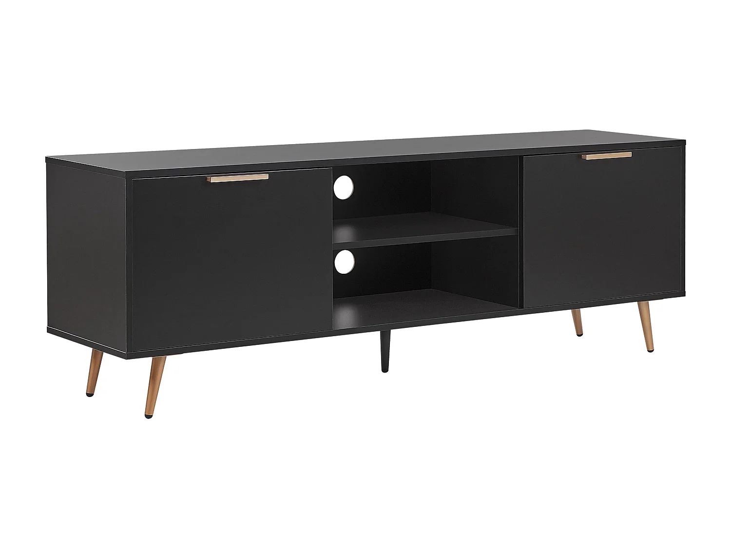 TV-Möbel mit 2 Schänken und 2 Fächern schwarz goldene Beine Retro Stil Indio