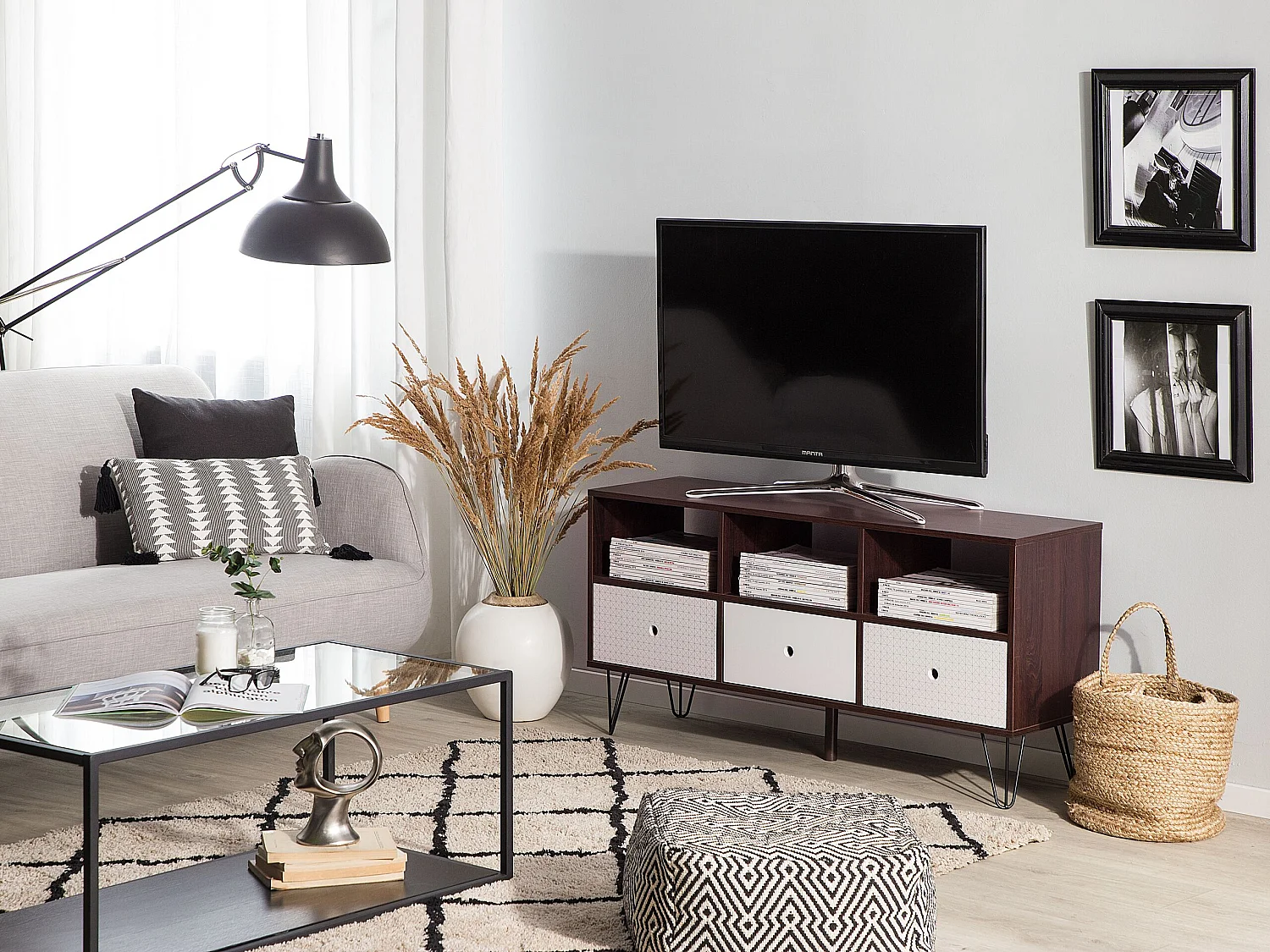 Meuble TV FOSTON Marron/blanc