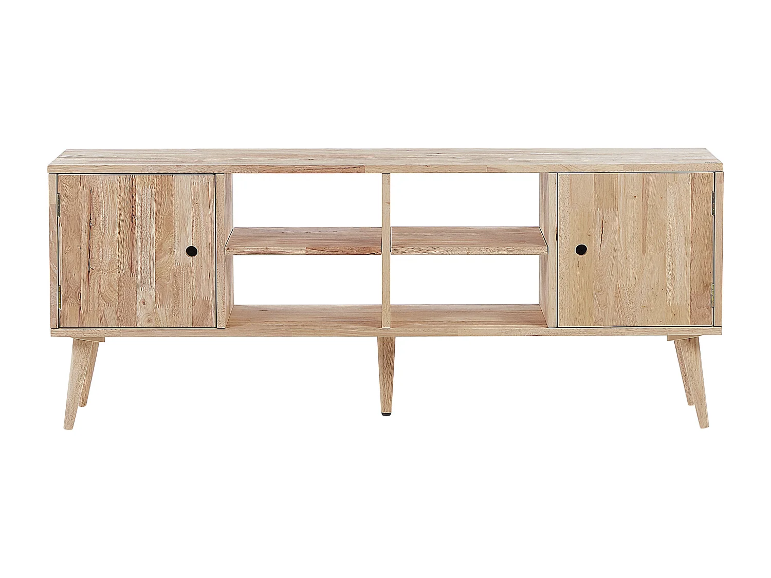 Moderner TV-Schrank hellbraun aus Gummibaumholz 2 Türen 4 offene Fächer Chandler