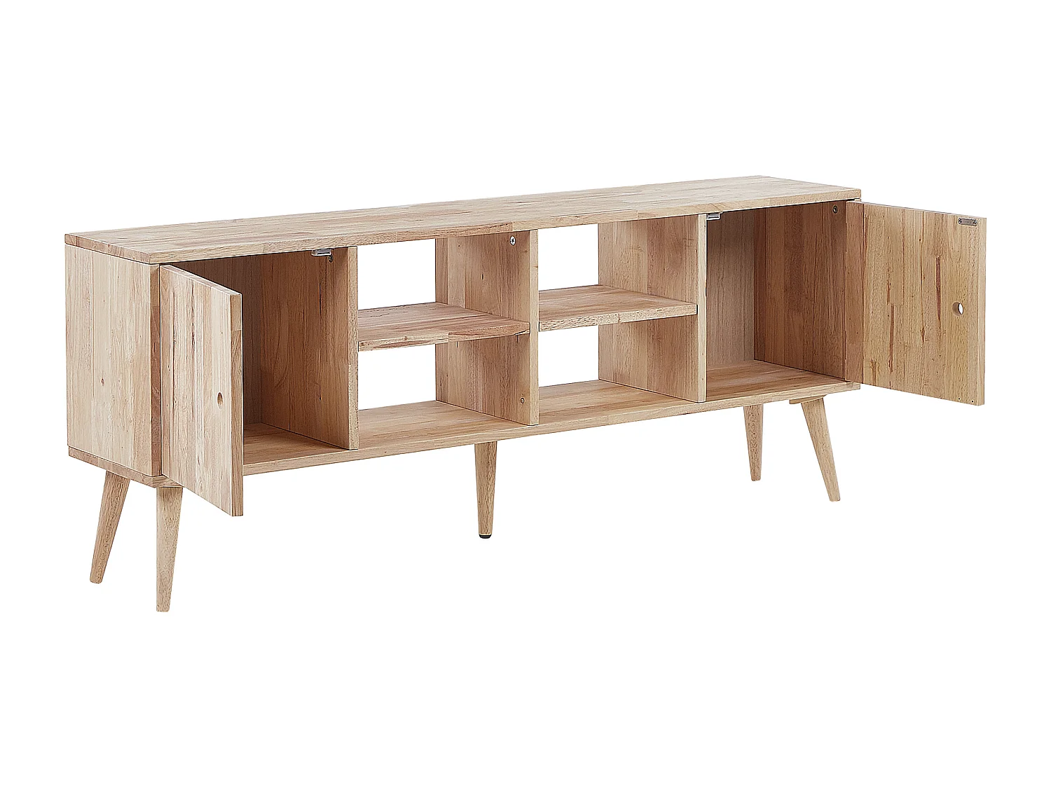 Moderner TV-Schrank hellbraun aus Gummibaumholz 2 Türen 4 offene Fächer Chandler