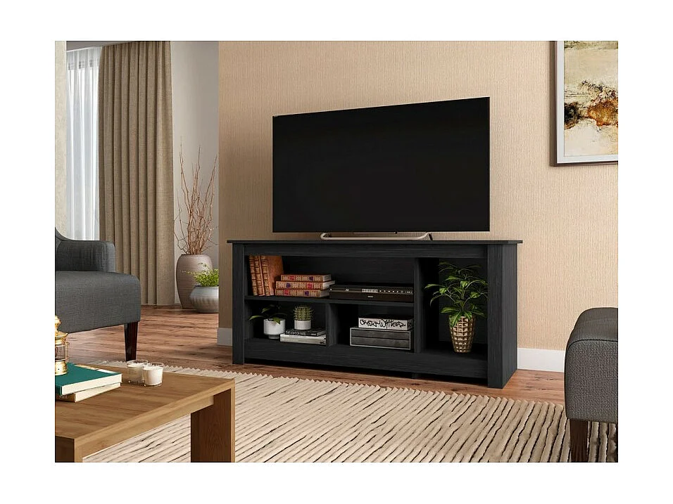 Meuble TV 55 Pouces Maxi Noir 4 Niches L 136 H 63 P 45 cm