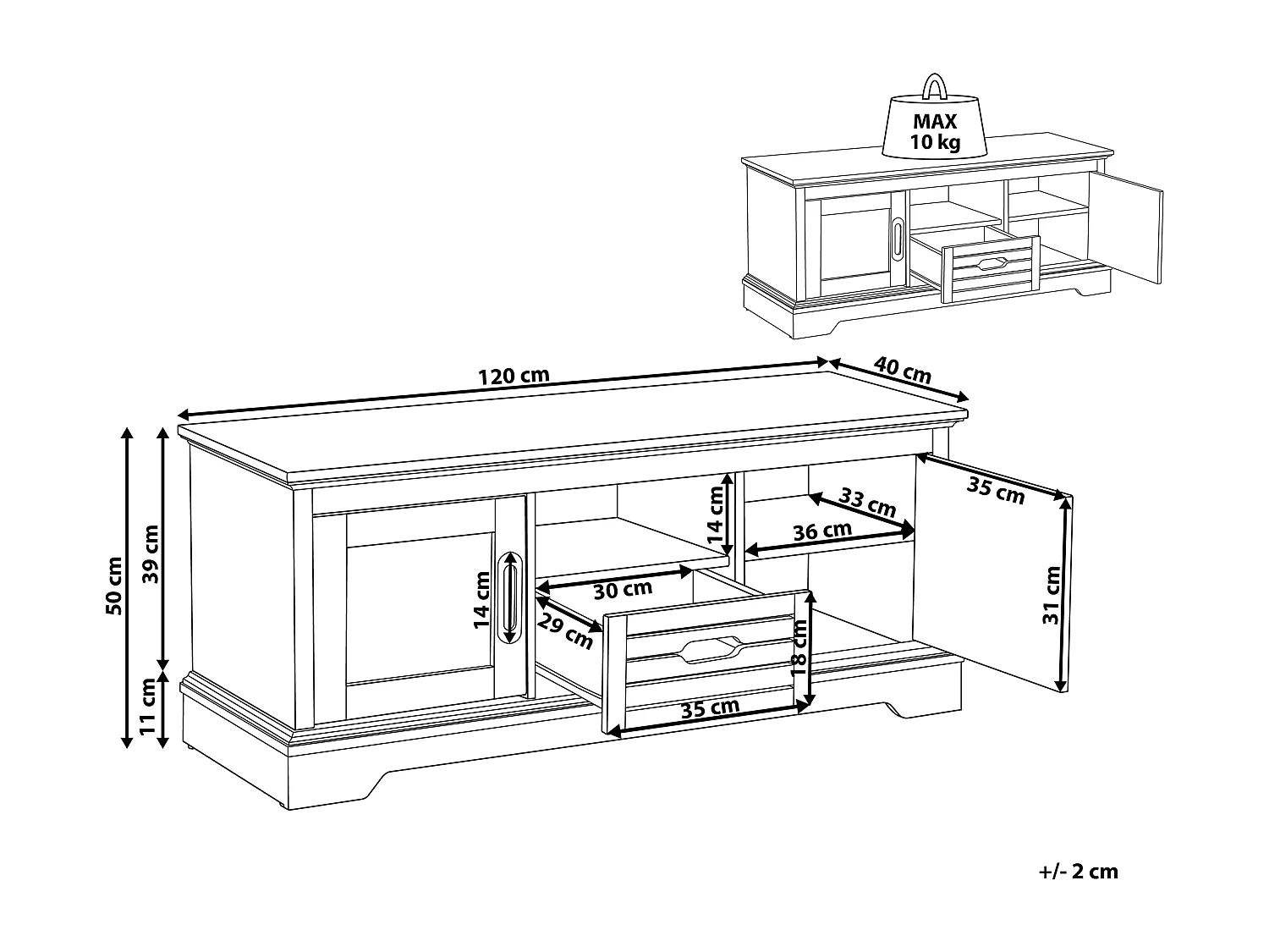TV-Möbel in Dunkelgrau mit 2 Türen und Schublade Moderner Look Garet