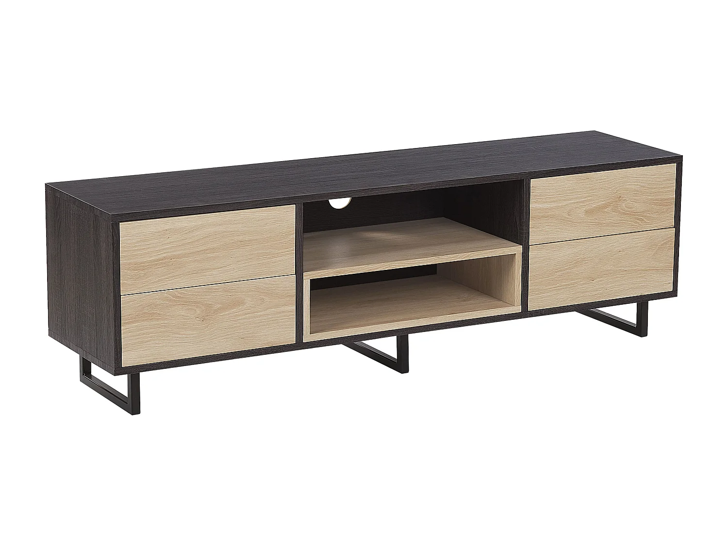 TV-Möbel braun Holzfarbton Sonoma-Eiche 4 Schubladen 2 Regale Metallgestell Maine