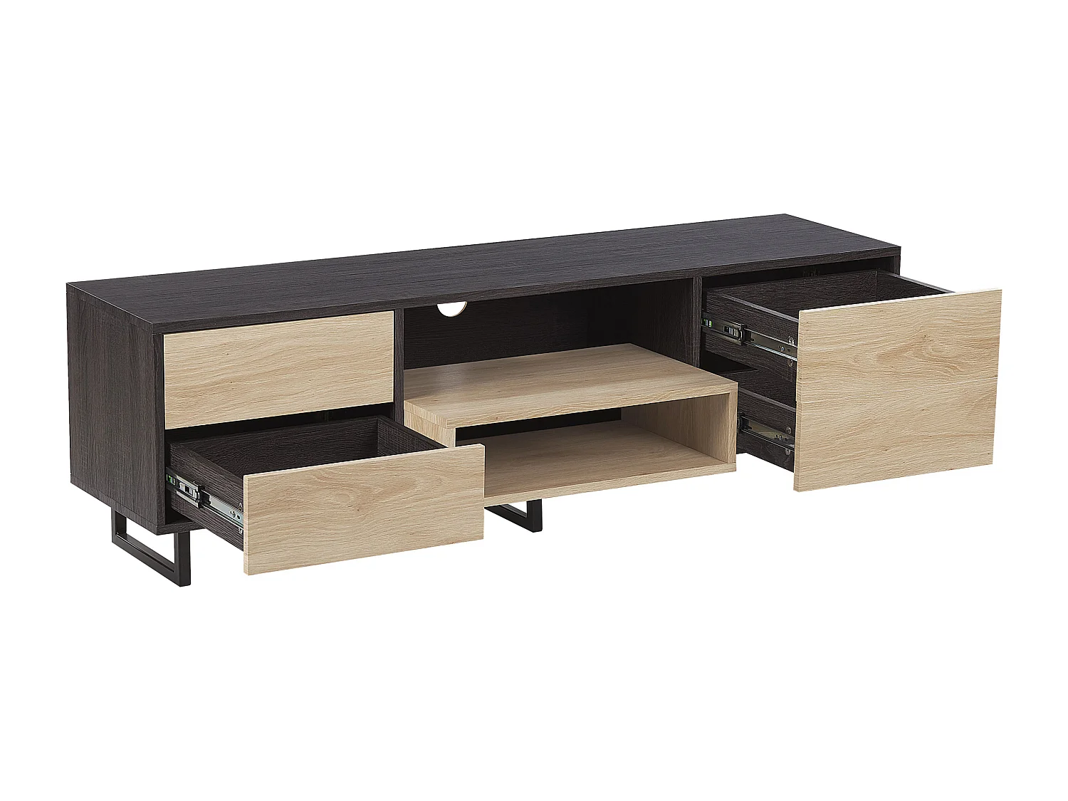 TV-Möbel braun Holzfarbton Sonoma-Eiche 4 Schubladen 2 Regale Metallgestell Maine