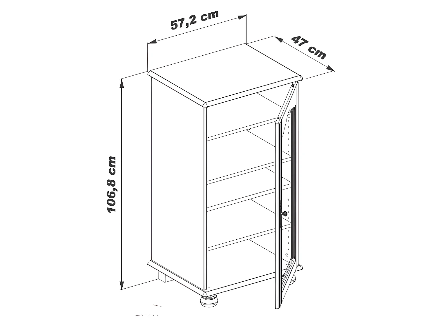 Rack HiFi Chêne 1 Porte Vitrée Dessus Relevable 5 Niches L 57 H 107 P 46.5 cm