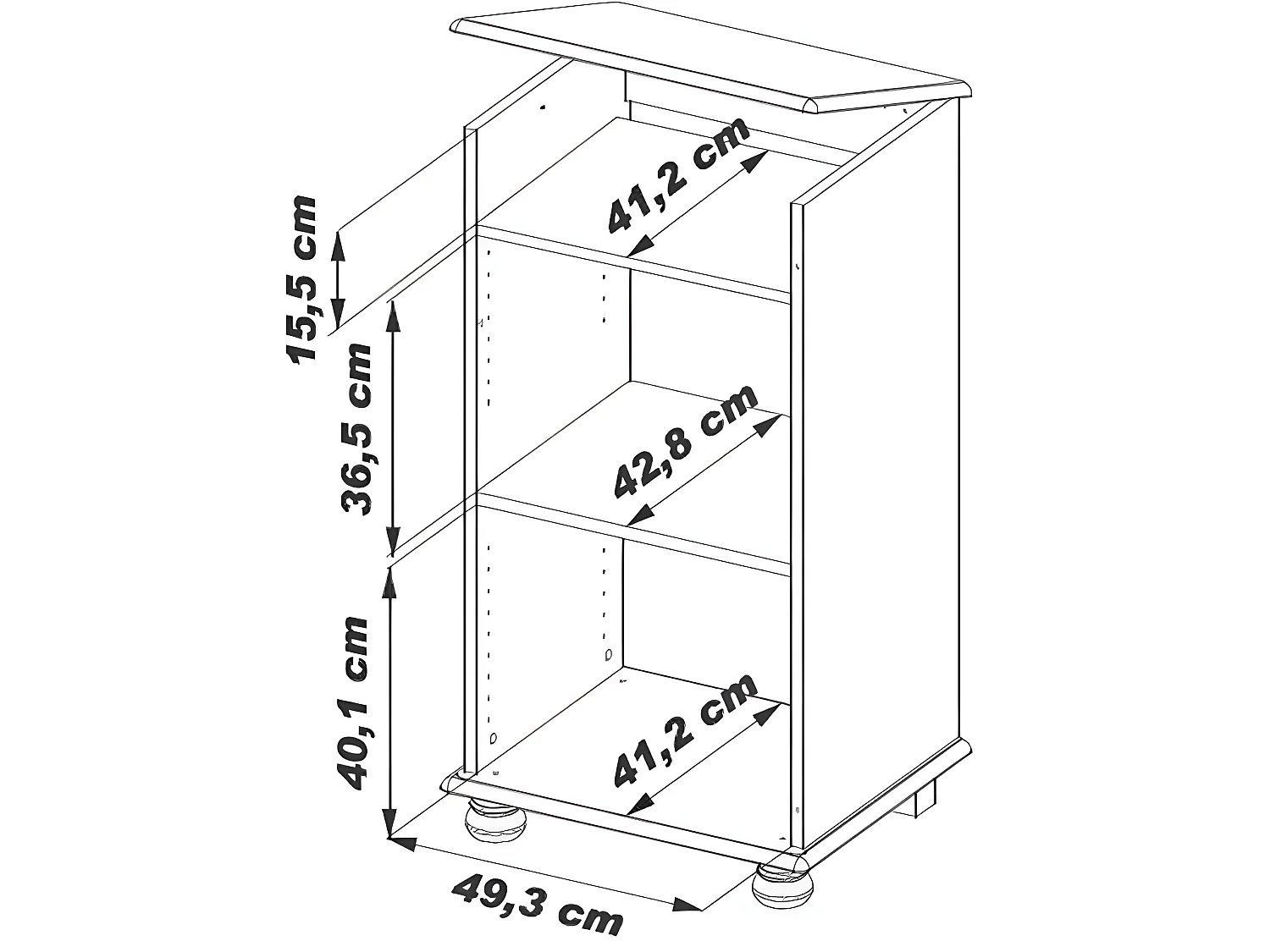 Rack HiFi Chêne 1 Porte Vitrée Dessus Relevable 5 Niches L 57 H 107 P 46.5 cm