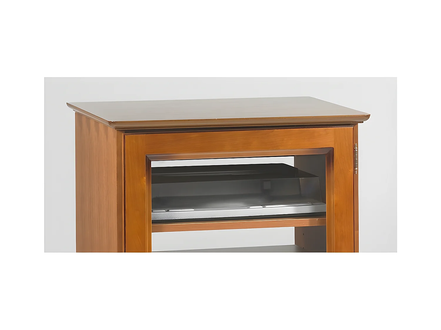 Rack Hifi Merisier 1 Porte Vitrée Dessus Relevable 5 Niches L 57 H 107 P 46.5 cm