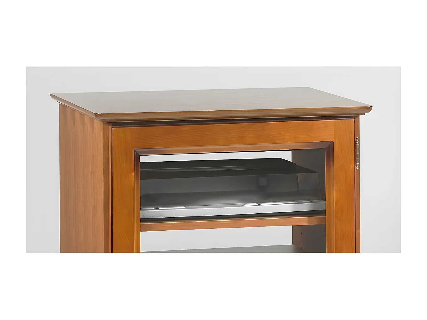 Rack Hifi Merisier 1 Porte Vitrée Dessus Relevable 5 Niches L 57 H 107 P 46.5 cm