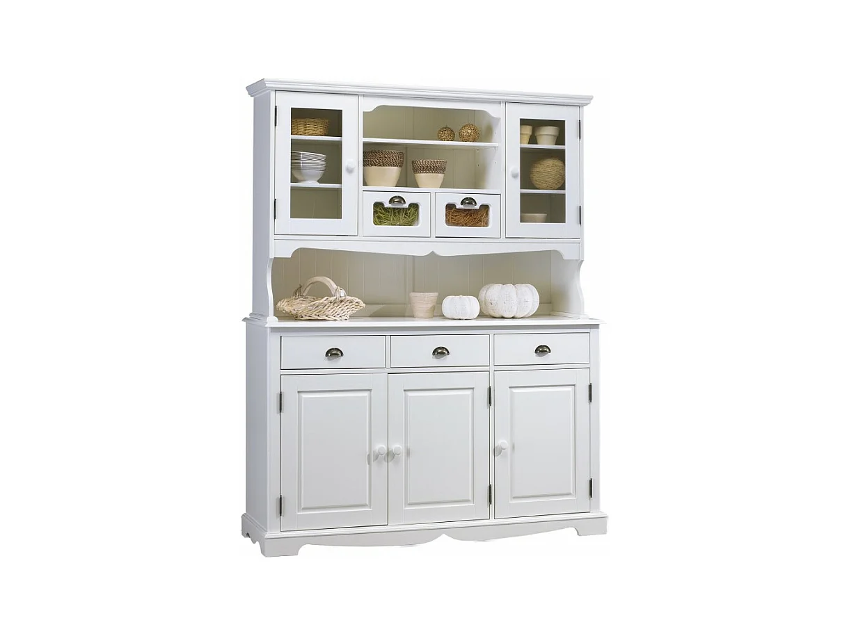 Buffet Vaisselier Blanc 5 Portes 5 Tiroirs