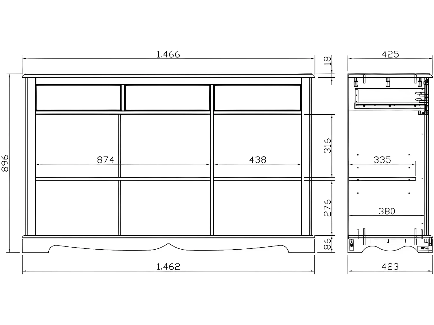 Buffet Vaisselier Pin Miel Largeur 147 cm