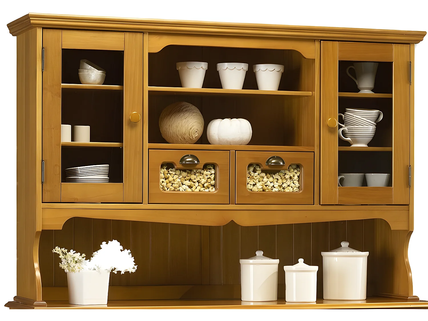 Buffet Vaisselier Pin Miel Largeur 147 cm