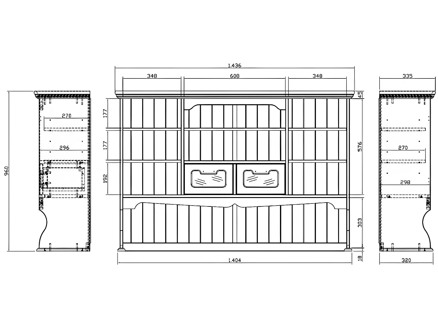 Buffet Vaisselier Pin Miel Largeur 147 cm