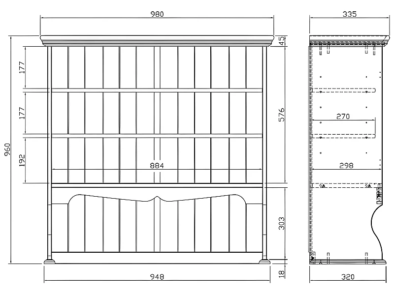 Haut de Vaisselier Pin Miel Style Anglais Largeur 98 cm 4 Niches