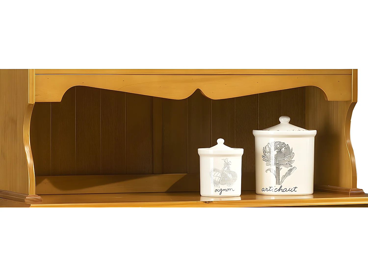 Haut de Vaisselier Pin Miel Style Anglais Largeur 98 cm 4 Niches