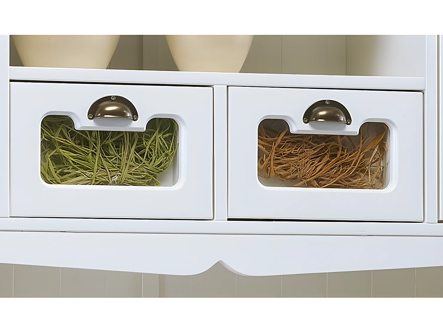 Haut de Vaisselier Blanc 9 Niches 2 Portes 2 Tiroirs Vitrés L 143 H 96 P 33 cm