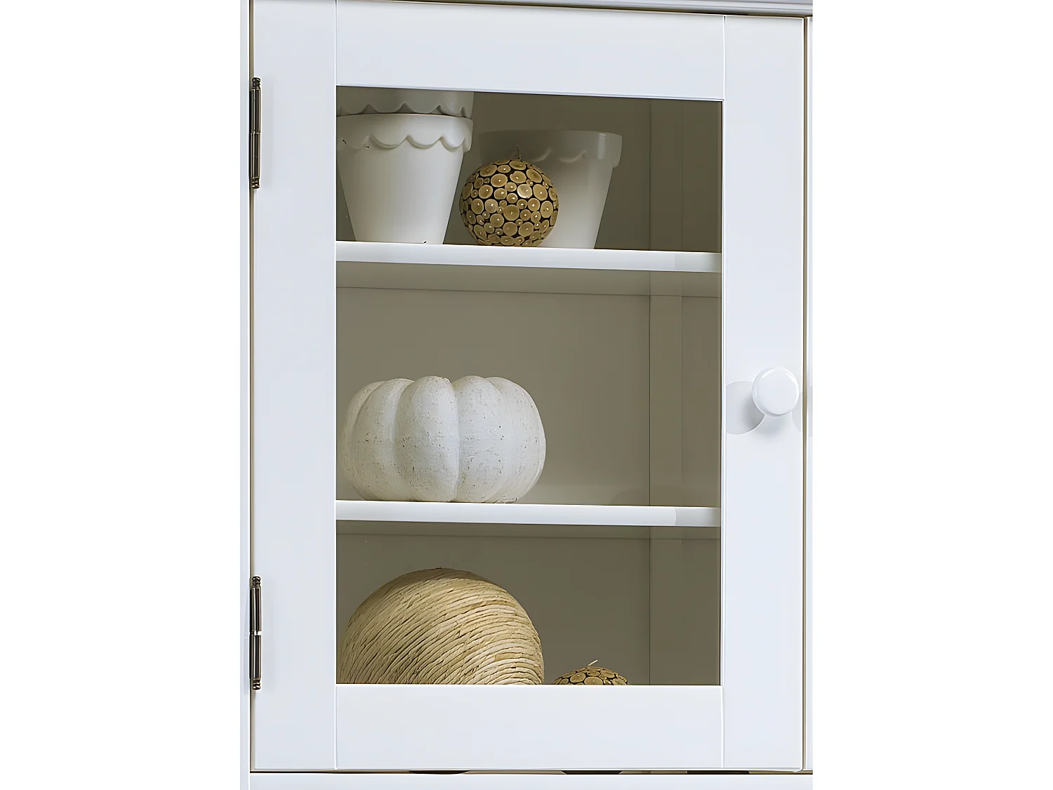 Haut de Vaisselier Blanc 2 Portes Vitrées 3 Niches Style Charme Largeur 98 cm