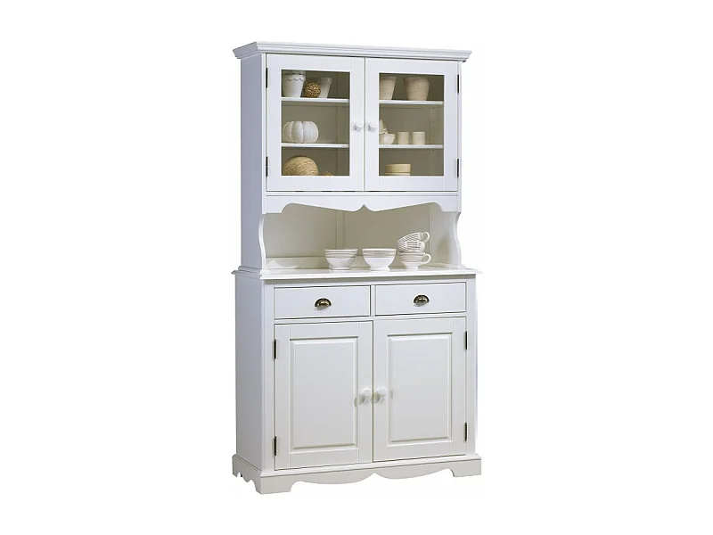 Buffet Vaisselier Blanc 4 Portes Style Anglais 6 Niches L 101 H 186 P 42 cm