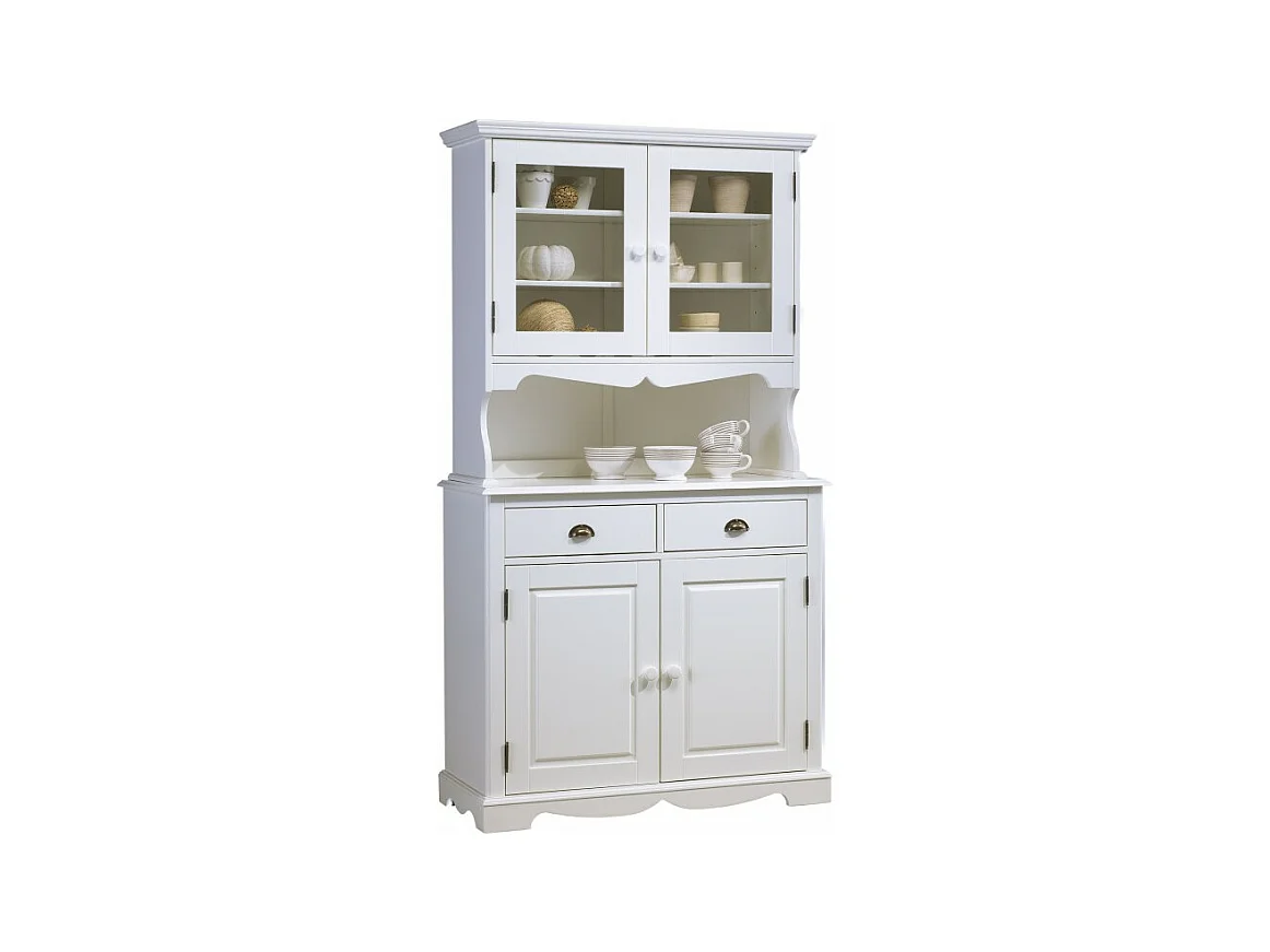 Buffet Vaisselier Blanc 4 Portes Style Anglais 6 Niches L 101 H 186 P 42 cm
