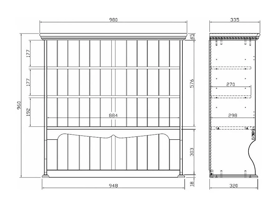 Buffet Vaisselier Blanc 4 Portes Style Anglais 6 Niches L 101 H 186 P 42 cm