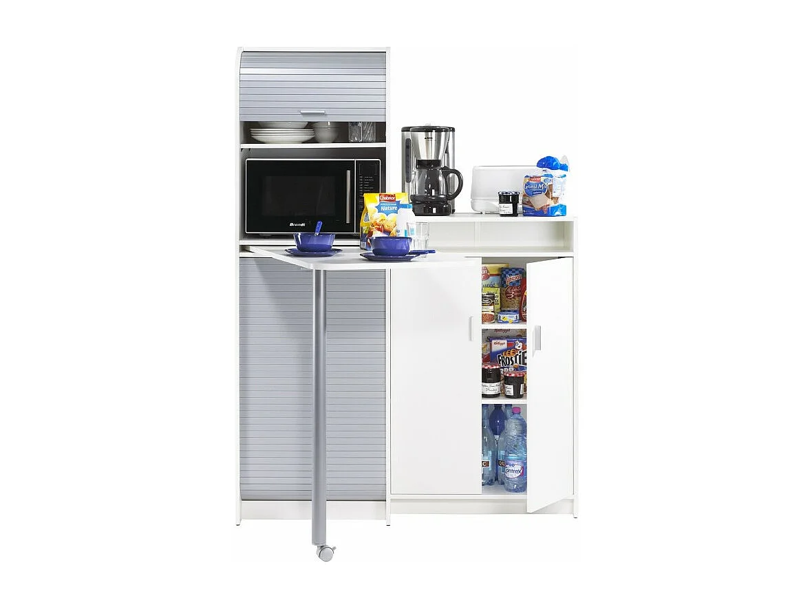 Buffet et Table de Cuisine Pivotante Blanc Alu 9 Niches
