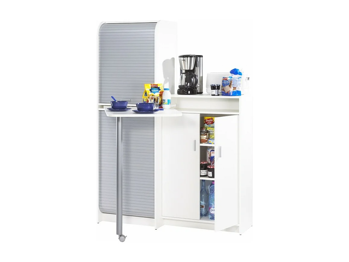 Buffet et Table de Cuisine Pivotante Blanc Alu 9 Niches