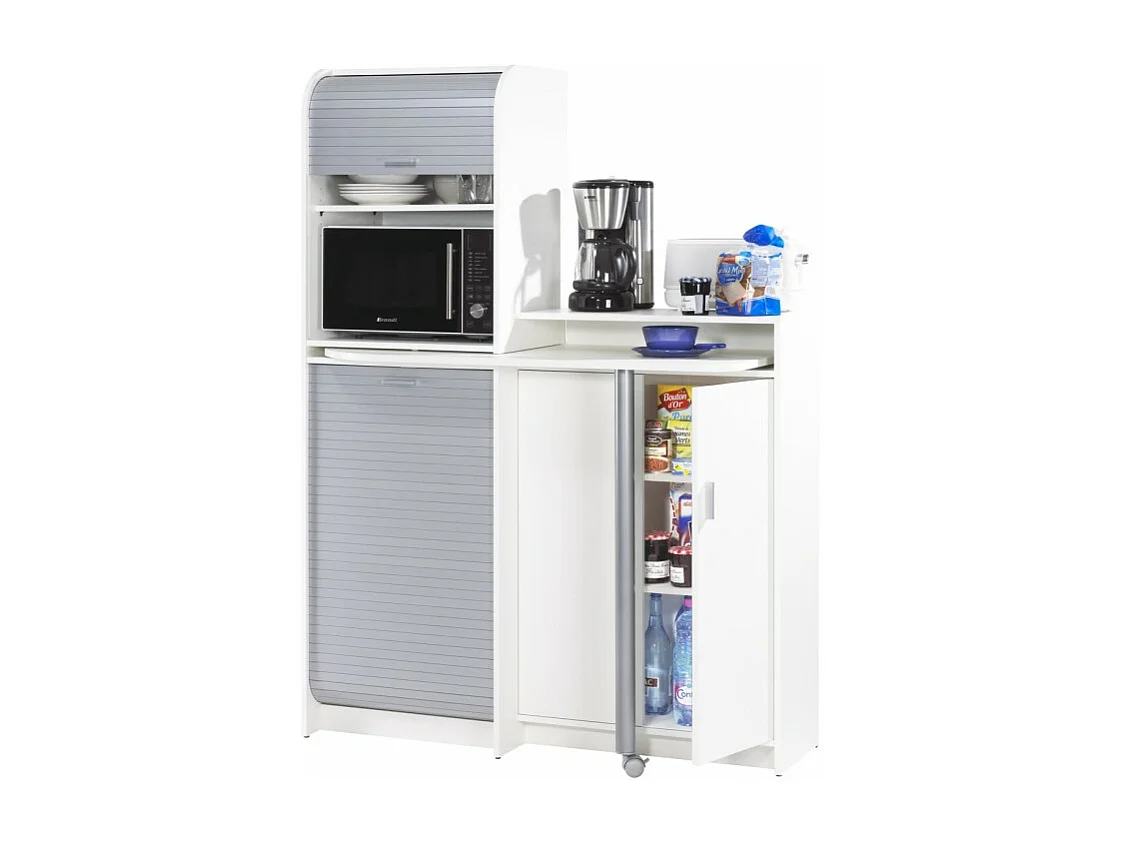 Buffet et Table de Cuisine Pivotante Blanc Alu 9 Niches