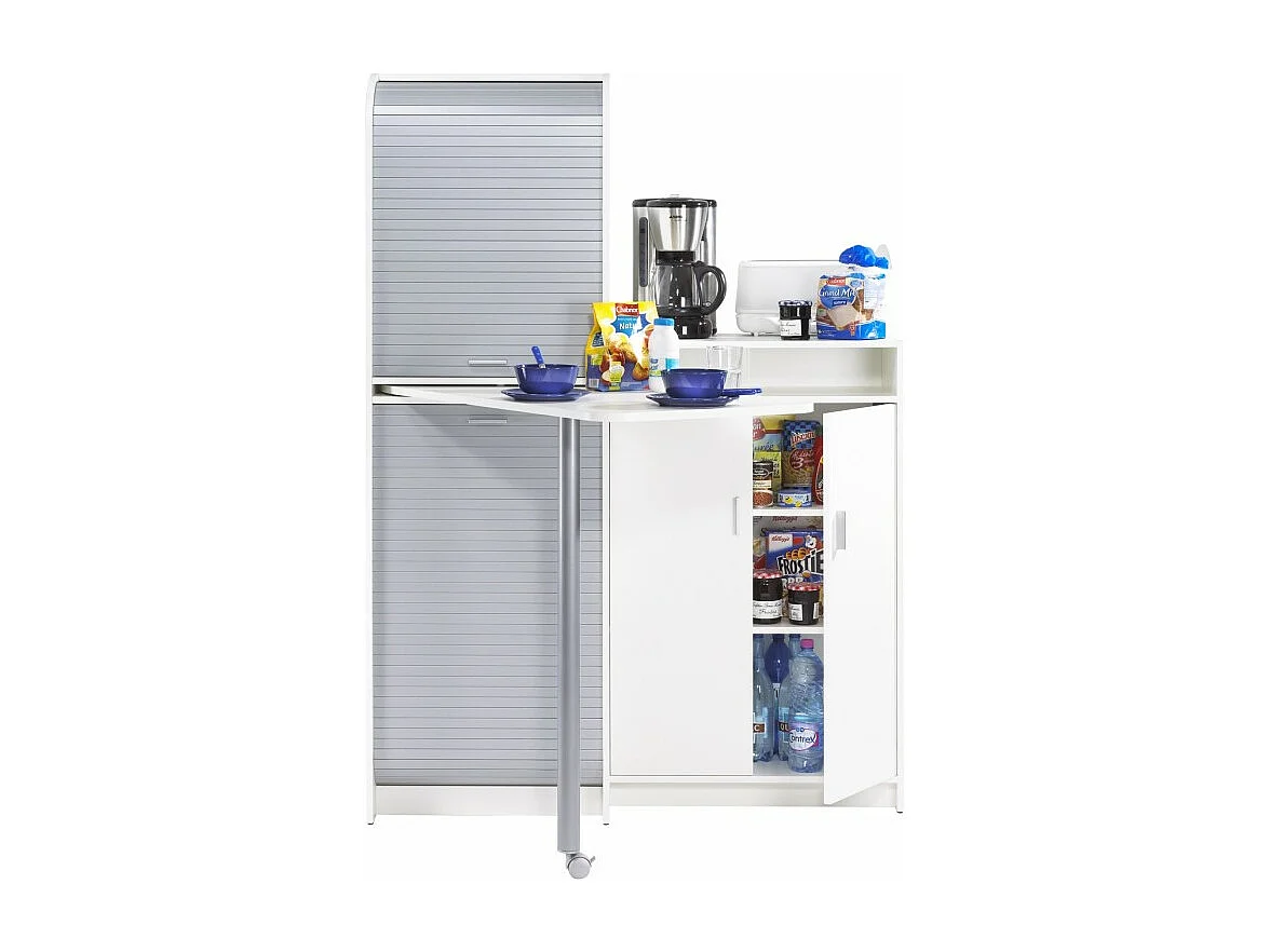 Buffet et Table de Cuisine Pivotante Blanc Alu 9 Niches