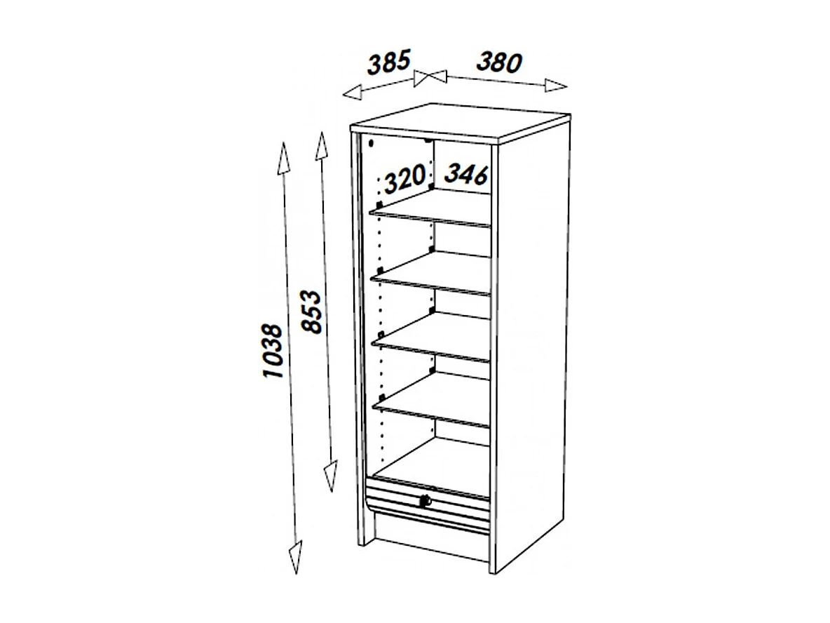Classeur à Rideau Chêne 6 Niches L 37.8 H 103.8 P 38.4 cm - Coloris: Bambous 912