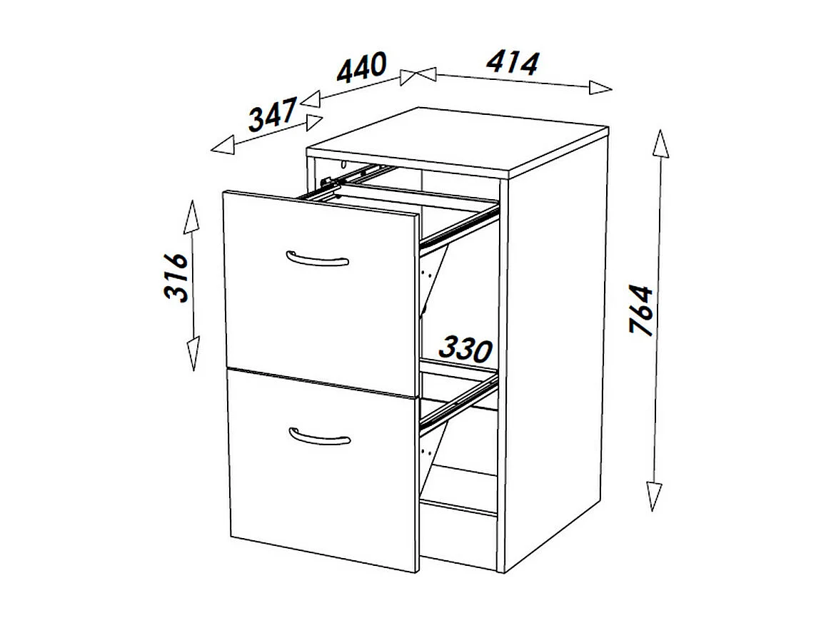 Classeur 2 Tiroirs Pour 50 Dossiers Suspendus 41,4 x 76,4 x 44 cm - Coloris: Aluminium