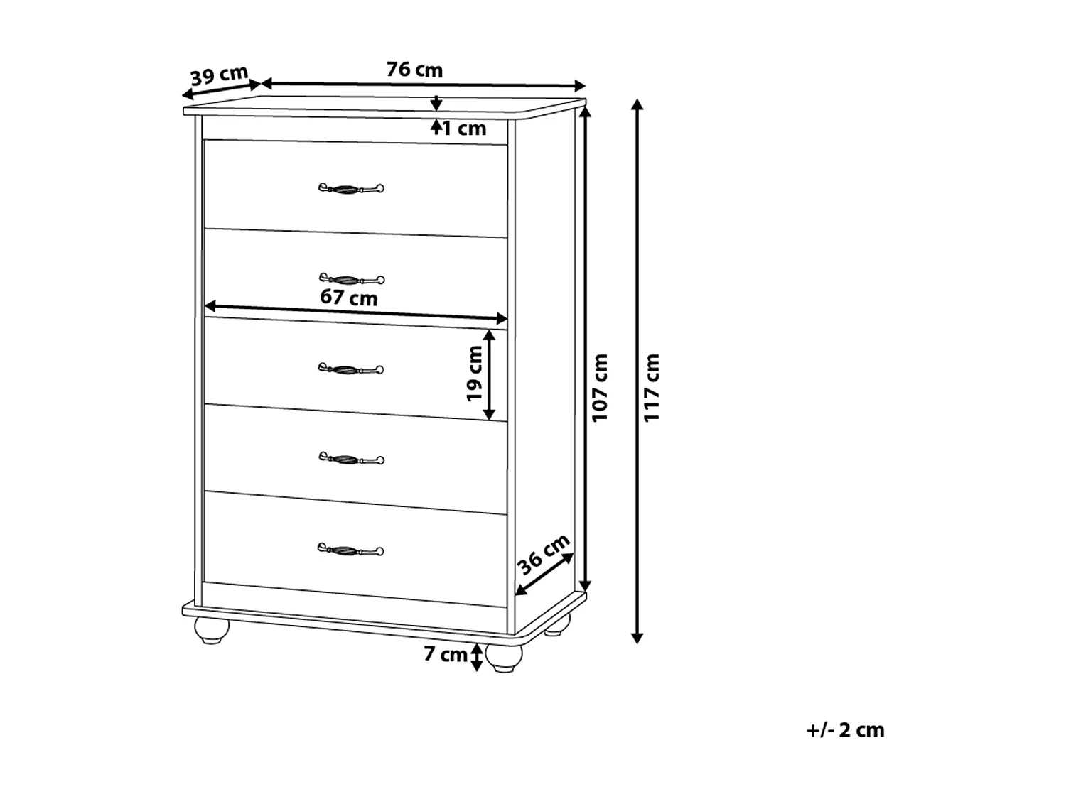 Commode à 5 tiroirs SHARON Blanc