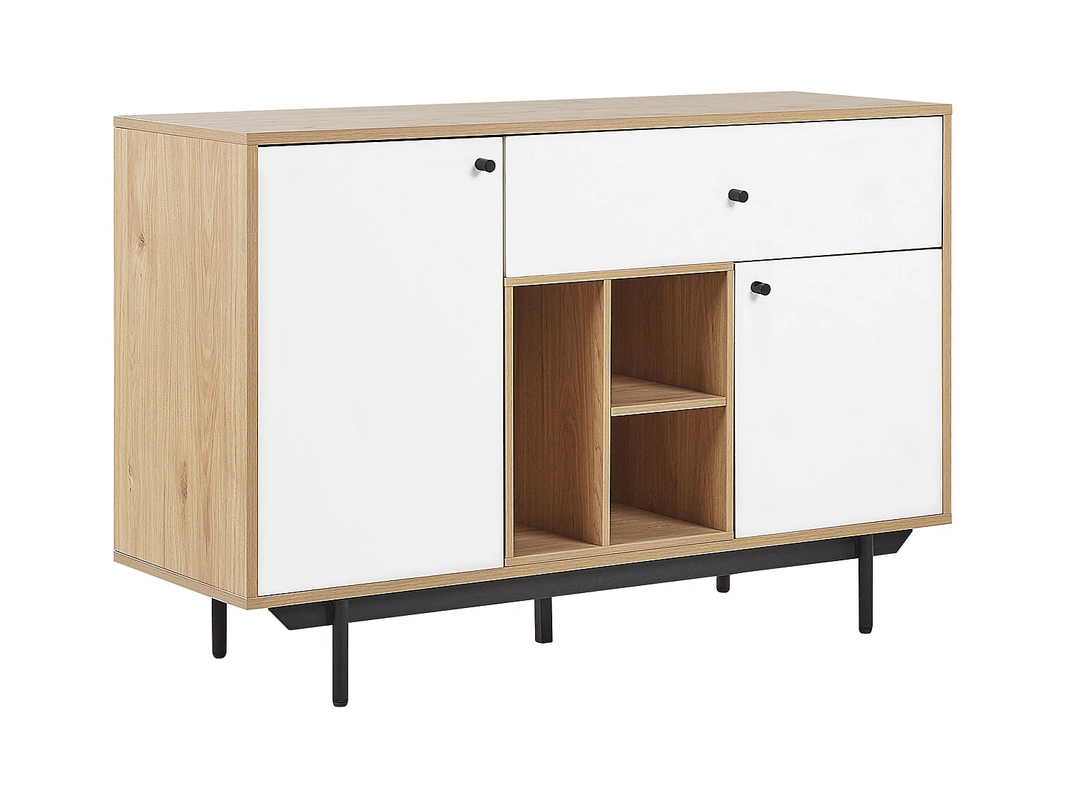 Sideboard weiß hellbraun Holzoptik Schublade 2 Türen 3 Fächer Retro Stil Itaca